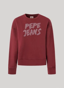 Women Pepe Jeans Strass Logo Cotton Sweatshirt