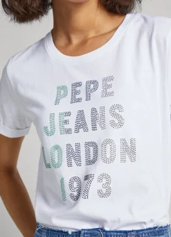 Women Pepe Jeans Strass Logo T-Shirt
