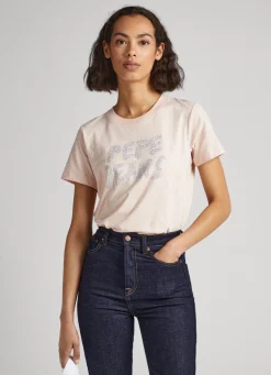 Women Pepe Jeans Strass Logo T-Shirt