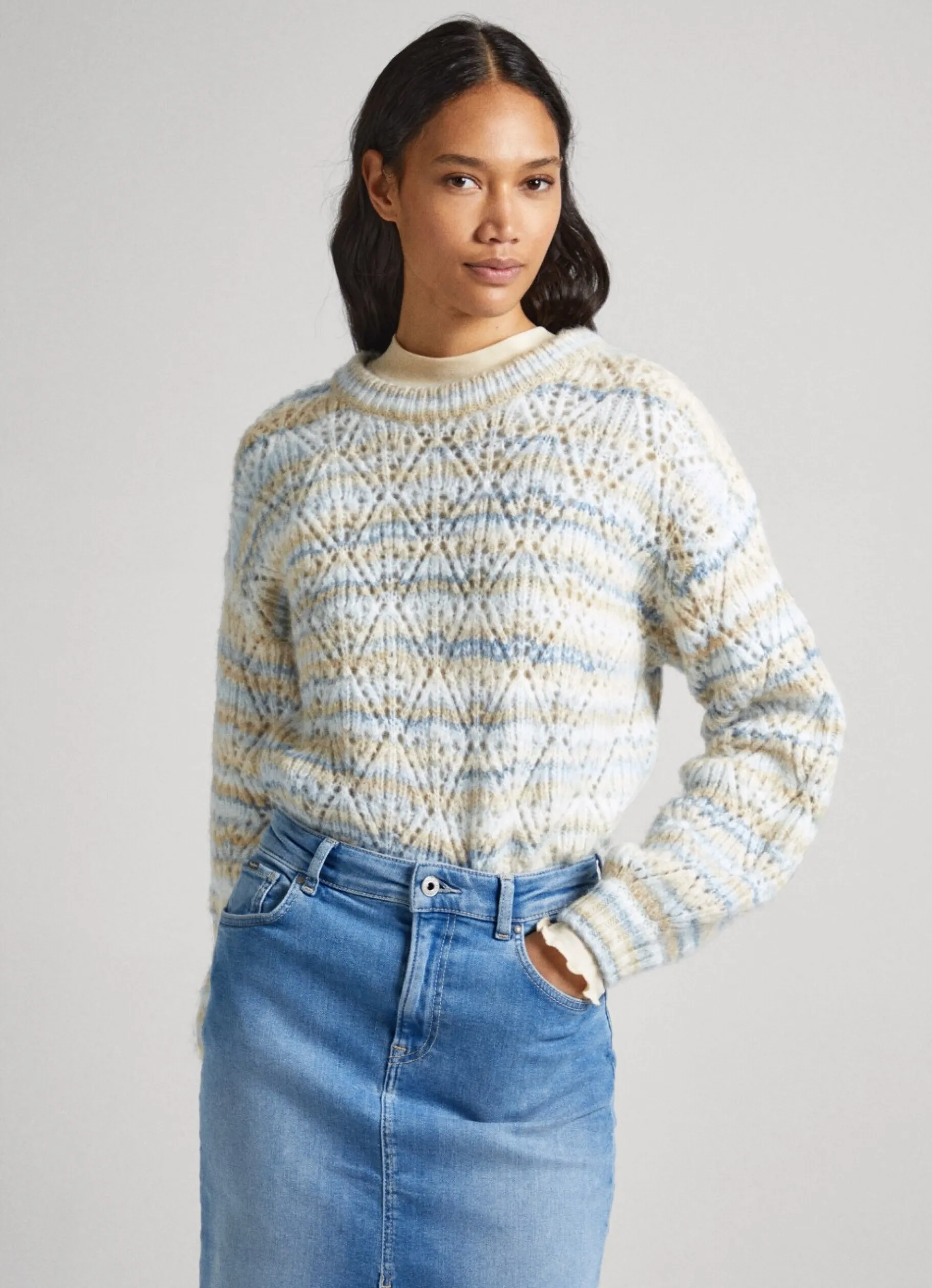 Women Pepe Jeans Striped Perkins Collar Knit