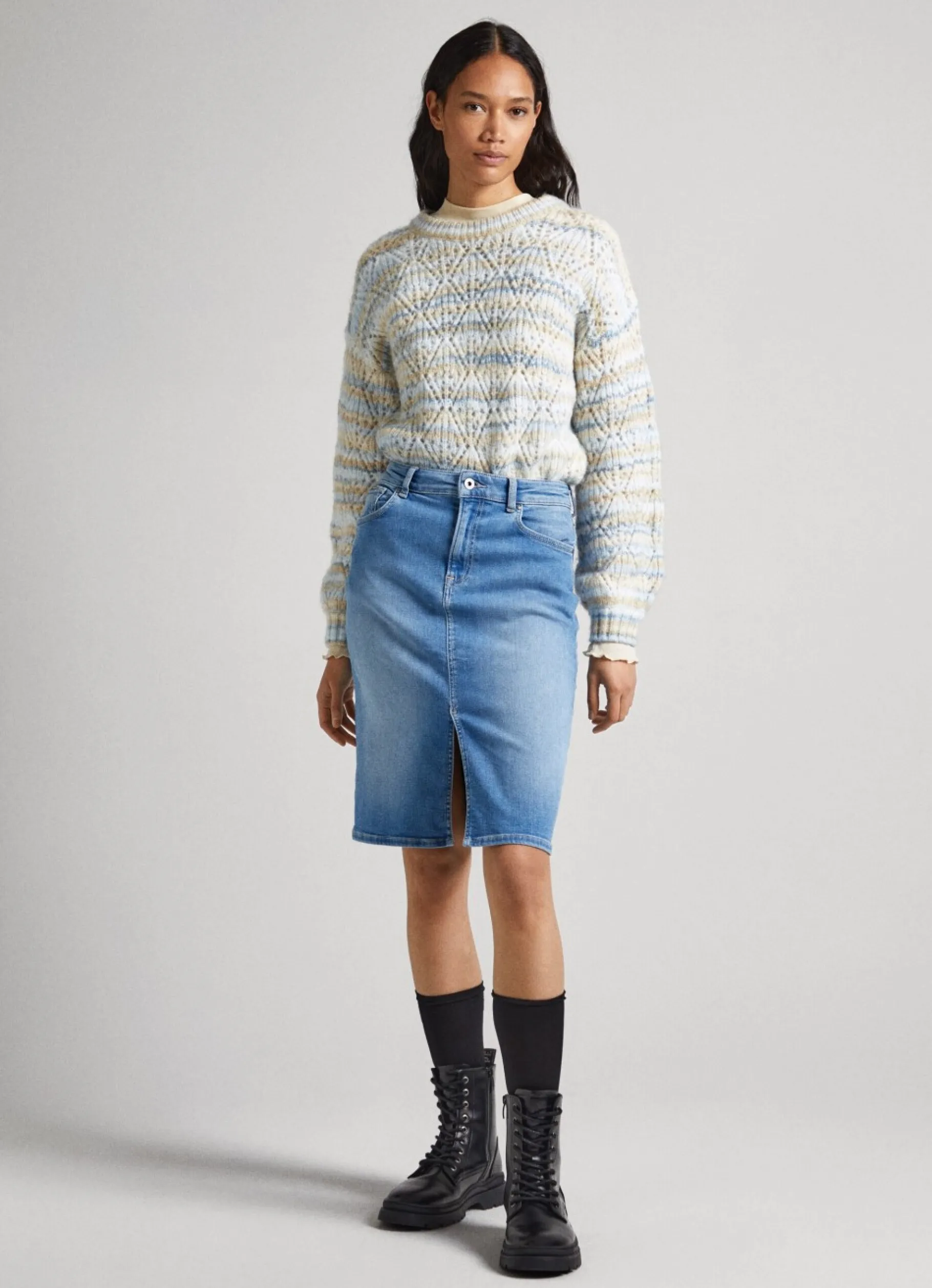 Women Pepe Jeans Striped Perkins Collar Knit