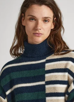 Women Pepe Jeans Striped Turtleneck Knit