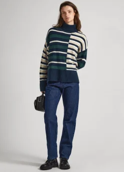 Women Pepe Jeans Striped Turtleneck Knit
