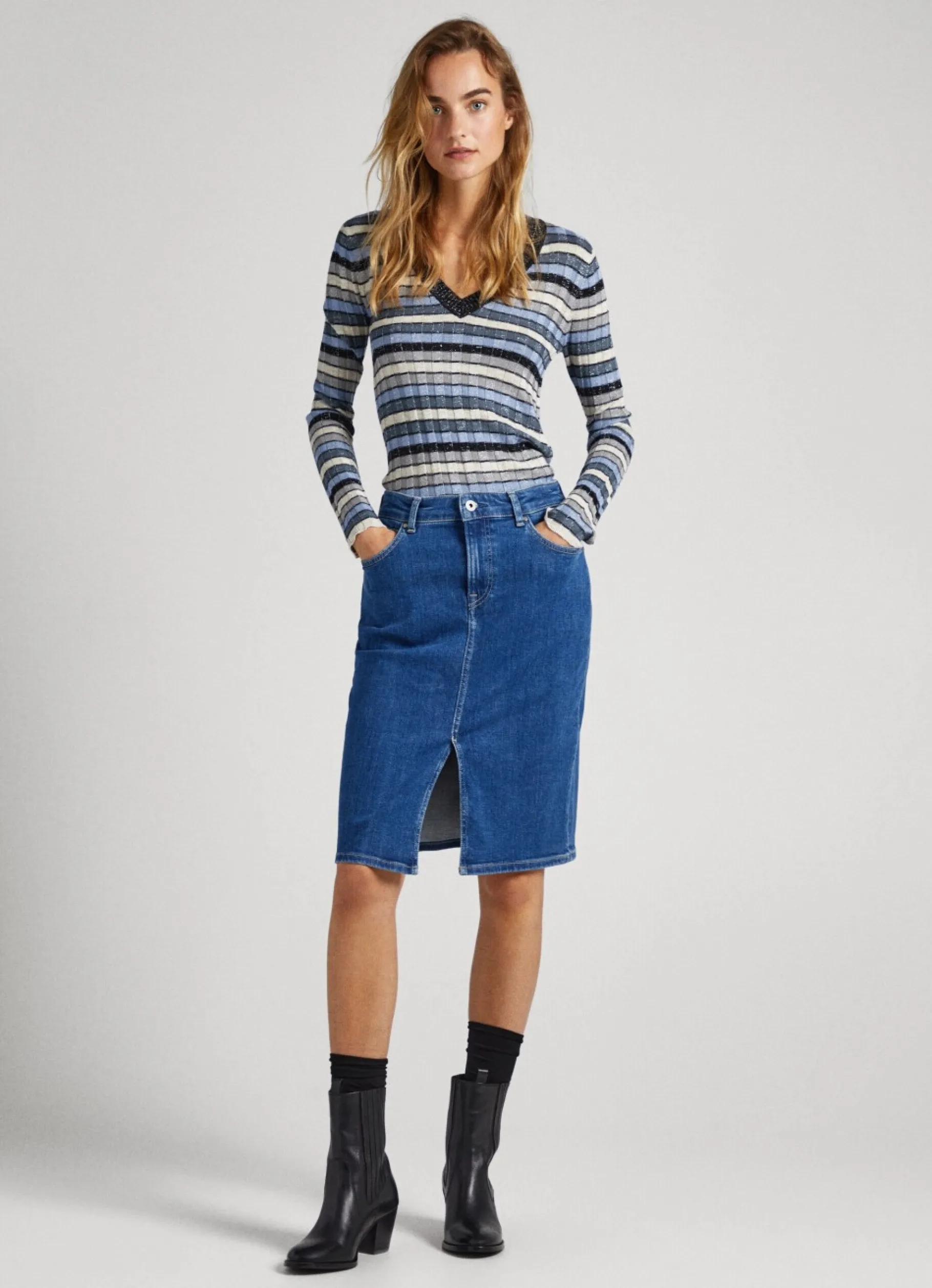 Women Pepe Jeans Striped V-Neck Knit