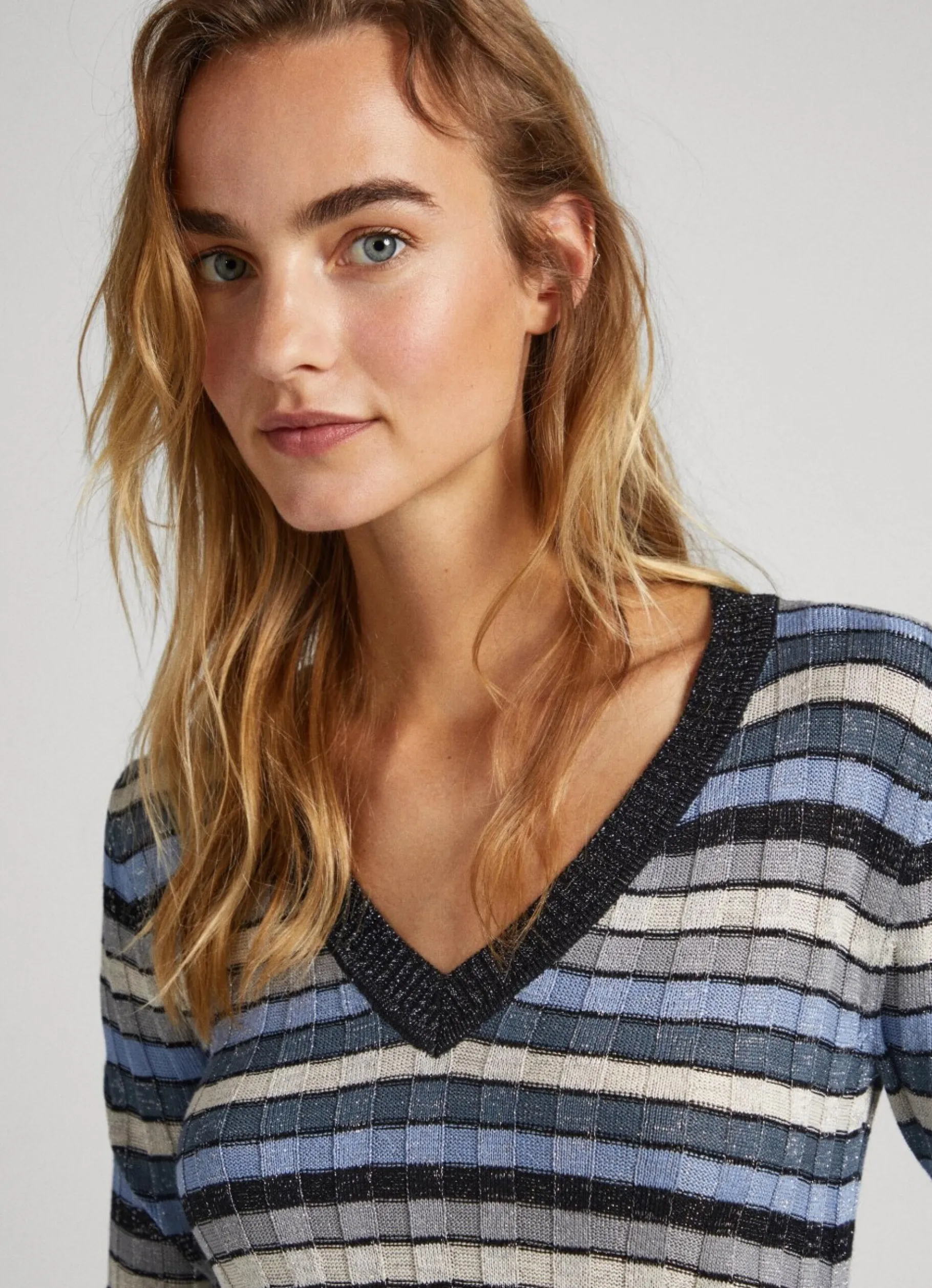 Women Pepe Jeans Striped V-Neck Knit