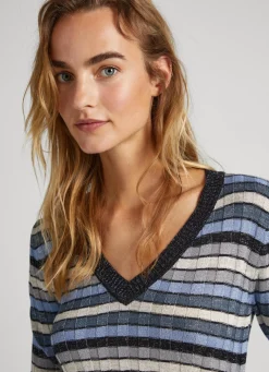 Women Pepe Jeans Striped V-Neck Knit