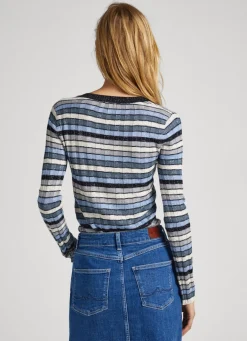 Women Pepe Jeans Striped V-Neck Knit