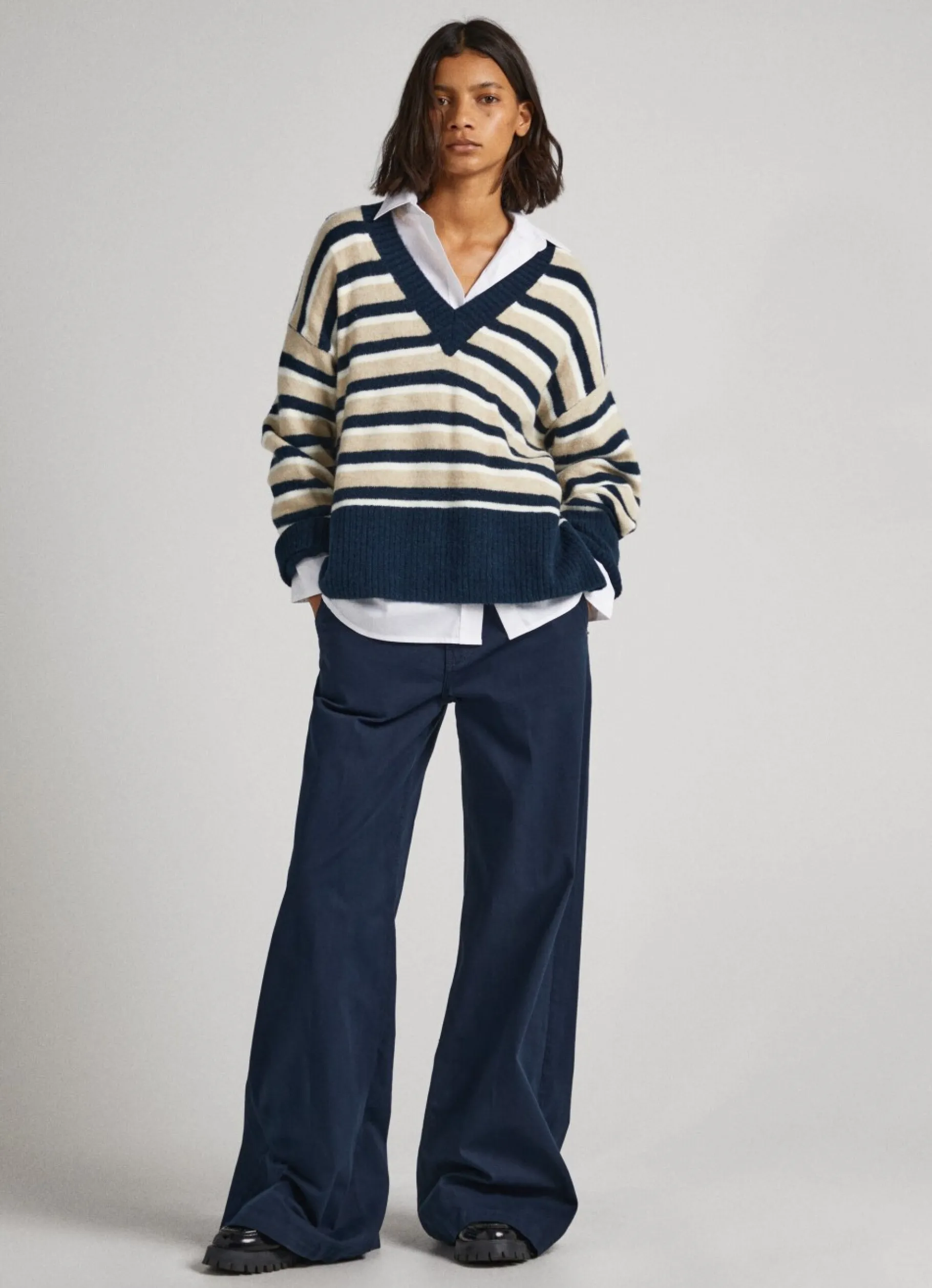 Women Pepe Jeans Striped V-Neck Sweatshirt