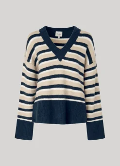 Women Pepe Jeans Striped V-Neck Sweatshirt