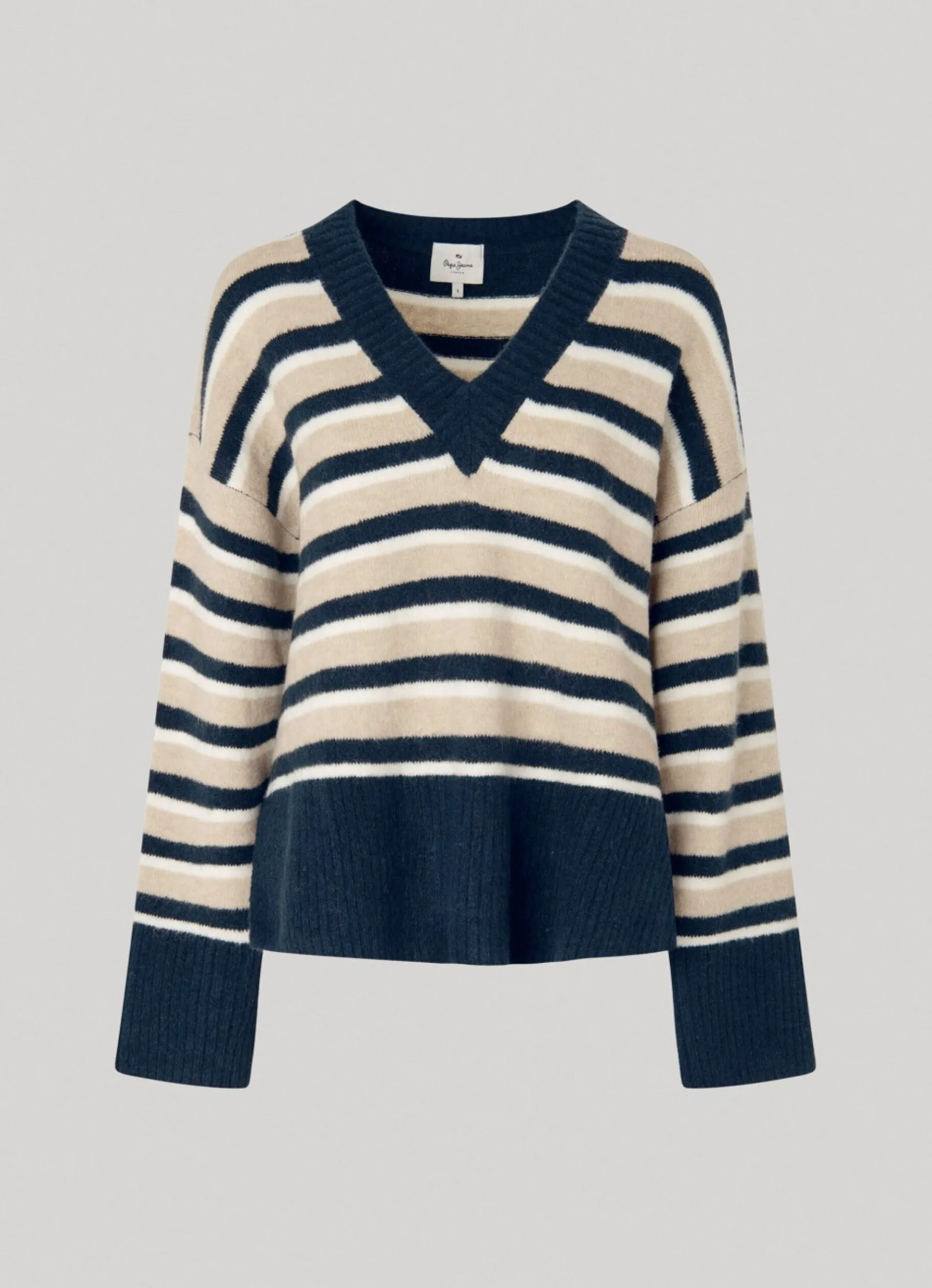 Women Pepe Jeans Striped V-Neck Sweatshirt