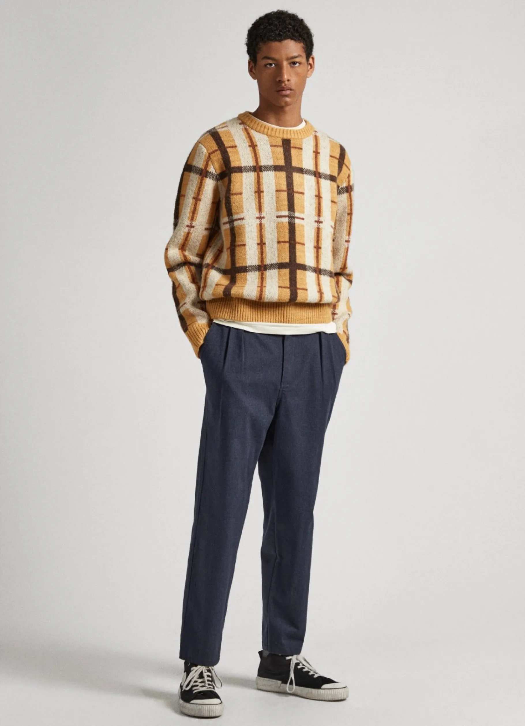 Men Pepe Jeans Tartan Check Cotton Knit