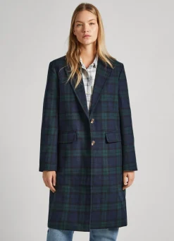 Women Pepe Jeans Tartan Wool Coat