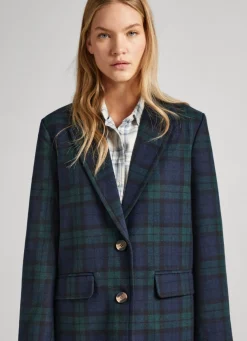 Women Pepe Jeans Tartan Wool Coat