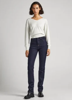 Women Pepe Jeans Textured V-Neck Sweatshirt