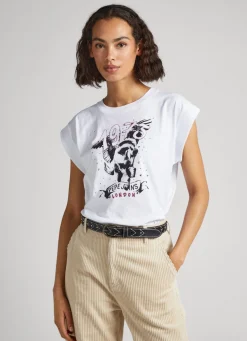 Women Pepe Jeans T-Shirt With Rhinestone Detail