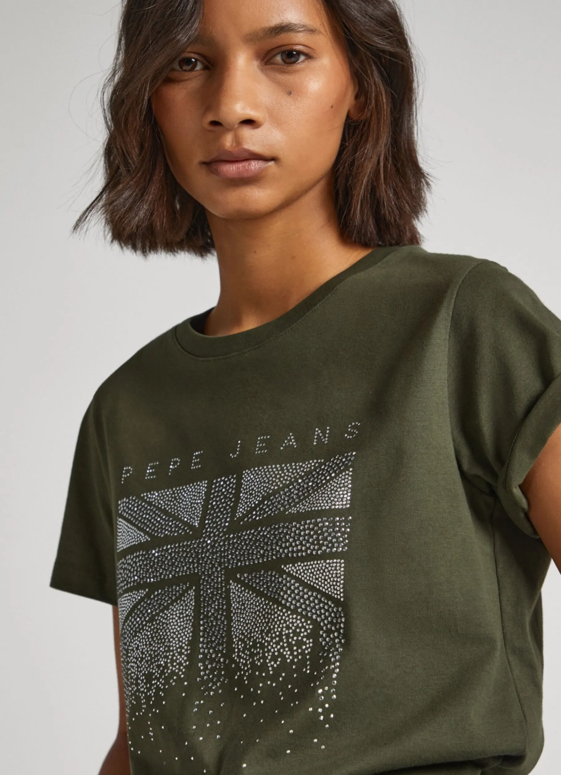 Women Pepe Jeans Union Jack Strass T-Shirt